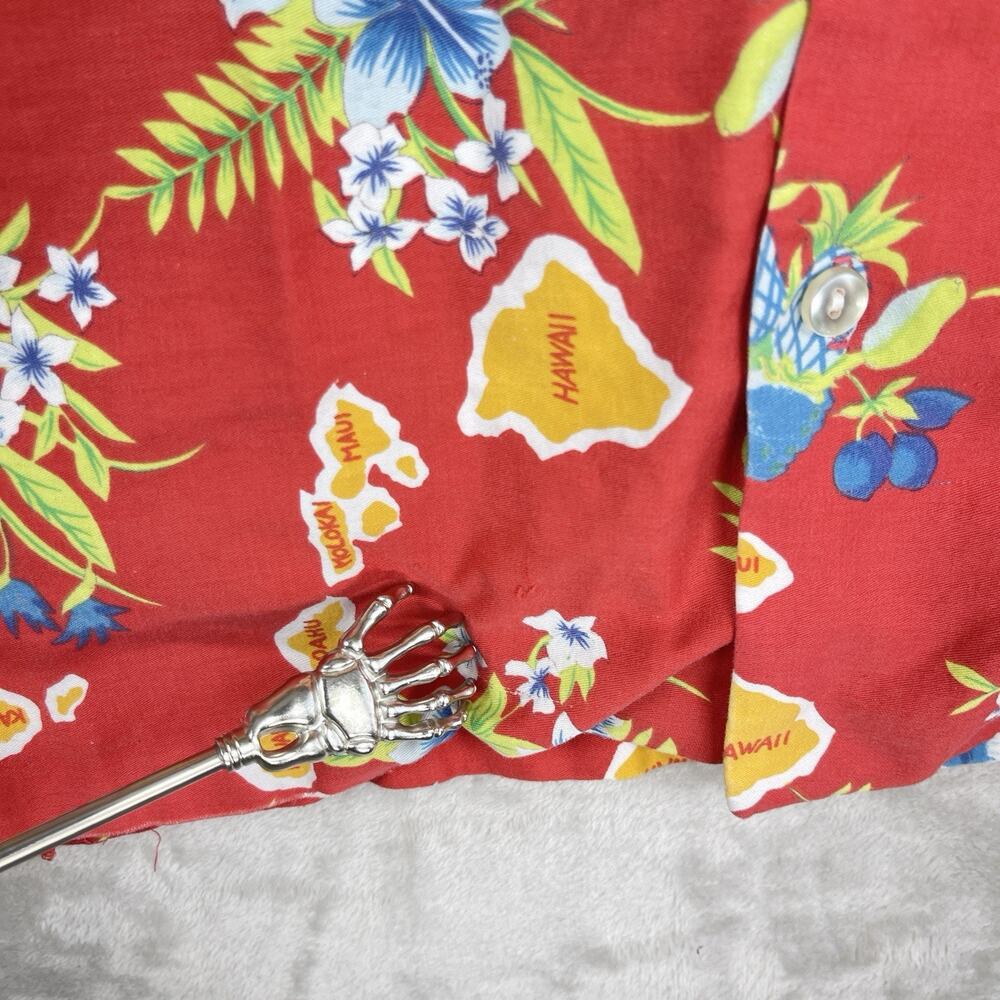 Hilo Hattie Hawaiian Shirt Red Botanical Print Men's XL Resortwear *Flaw* - Picture 11 of 13